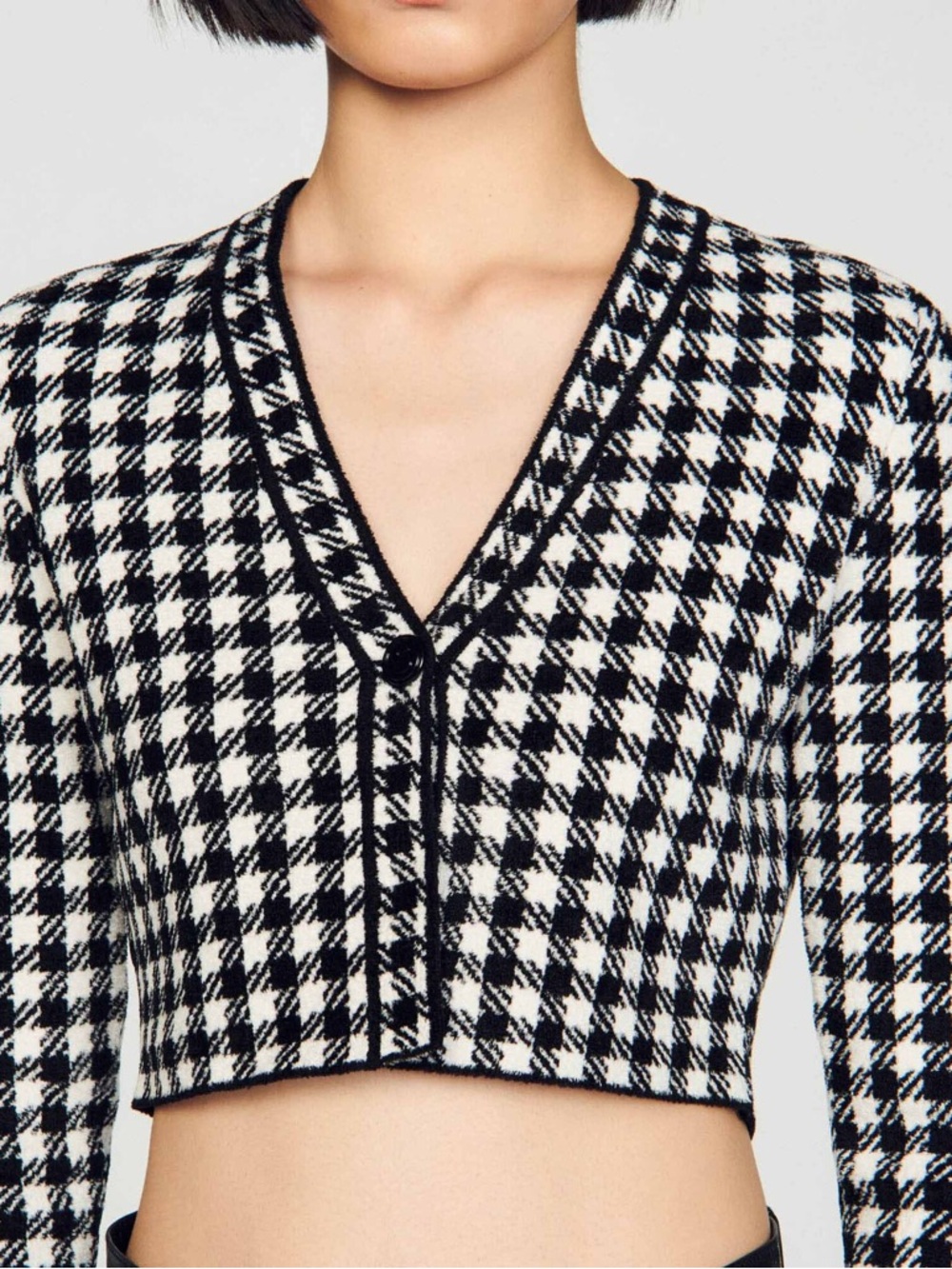 Sandro Black and White Houndstooth Knit Cardigan Sandro Size 2 - Picture 4 of 9